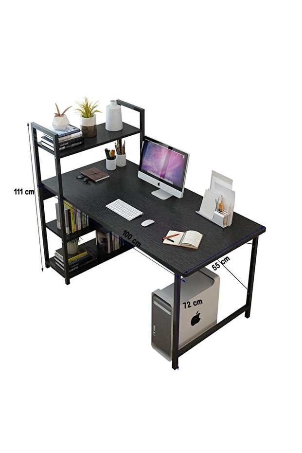 Study Desk Table for Home Office,4-layer Reversible Bookshelf Storage Computer Desk for Workstation - 2