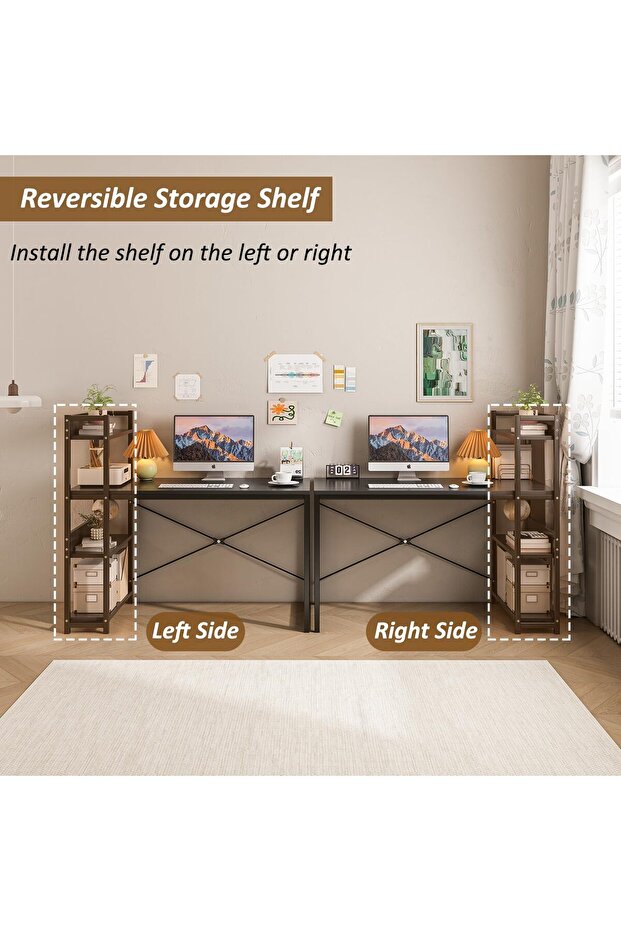 Study Desk Table for Home Office,4-layer Reversible Bookshelf Storage Computer Desk for Workstation - 4