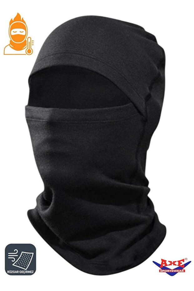 Black Thermal Snow Mask - Thin Windproof, for Biker and Ski Beanie Athlete