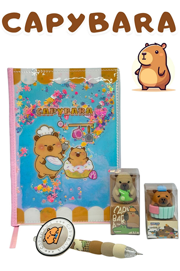 Capybara Diary & Memory Book Set with Eraser and Versatile Pen - 1