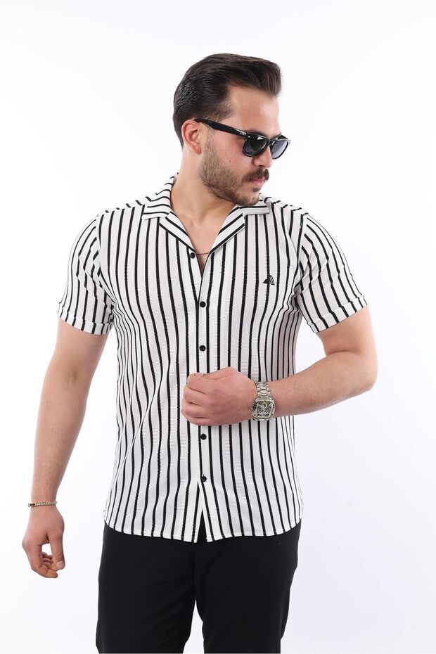 Men's Short Sleeve Slim Fit Summer Striped Shirt