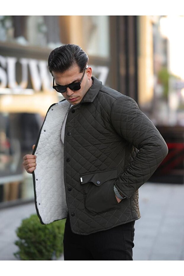 Erkek Çıtçıt Basic Kışlık Kürklü Haki Kapitone Mont - 1