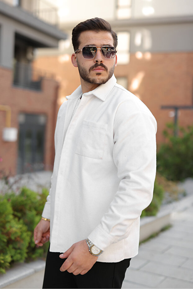 سترة شتوية رجالية كاجوال أساسية بيضاء اللون من Oduncu - 2