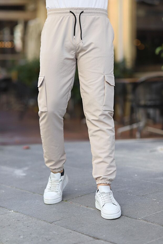 Men's Parachute Fabric Style Jogger Sports Pants with Pockets and Elastic Waist