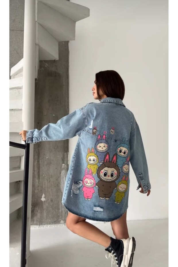 Sırt Baskılı Oversize Kot Ceket - 1