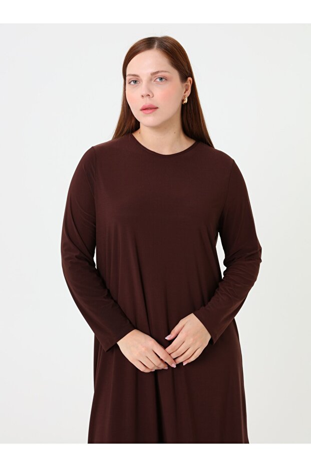 Φόρεμα Basic Plus Size - Καφέ - - 3