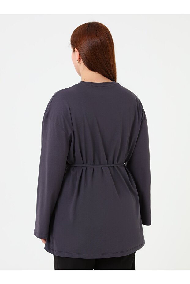 Basic Plus Size Tunic with Belt - Anthracite - - 5