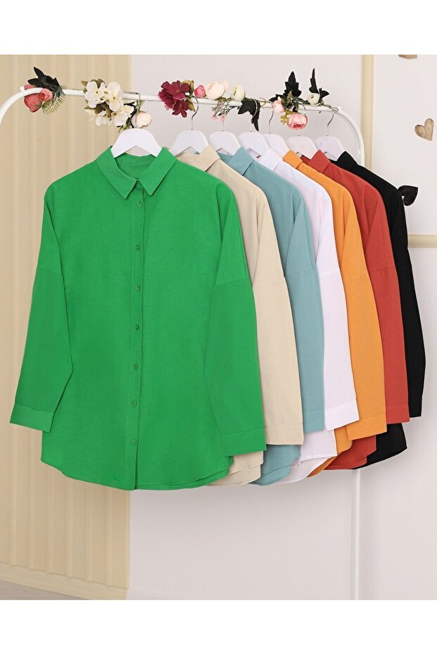Boydan Düğmeli Gömlek -Yeşil - 3
