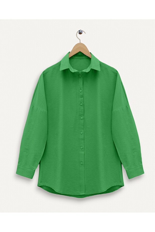 Boydan Düğmeli Gömlek -Yeşil - 2
