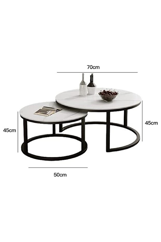 Modern Nested Round Coffee Table Set of 2 with Sturdy Metal Frame - 8