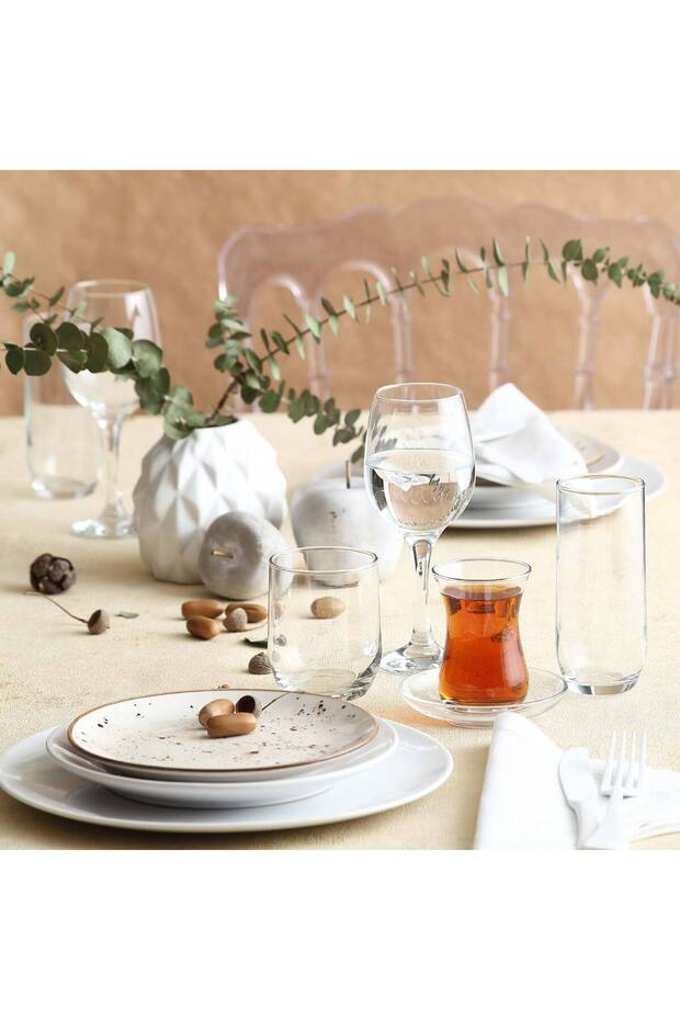 Sude Cam Çeyiz Seti 30'lu (6 Çay Bardağı, 6 Çay Tabağı, 6 Kadeh, 6 Meşrubat , 6 Viski Bardağı) - 3