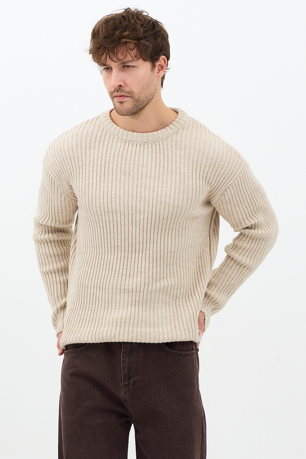 Erkek Taş Fitilli Örme Regular Triko Kazak - 4