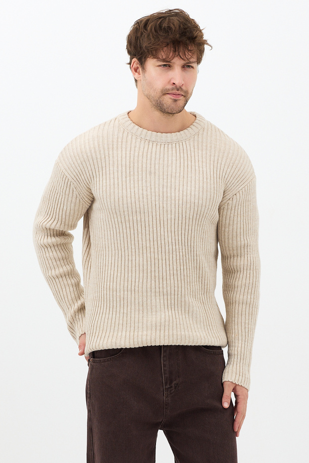 Erkek Taş Fitilli Örme Regular Triko Kazak - 2