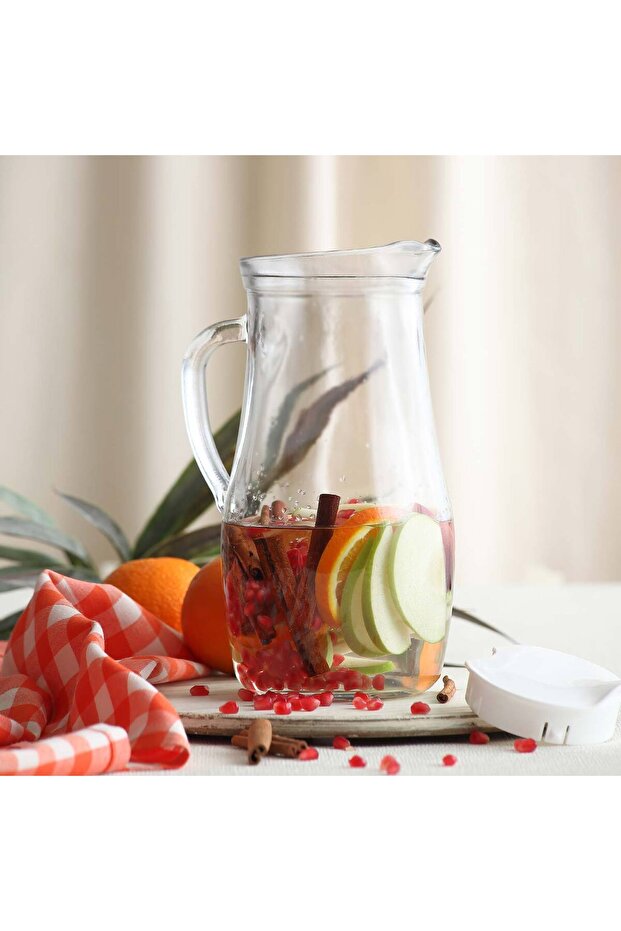 Misket Cam Sürahi Tekli 1,8 L Kulplu Beyaz Plastik Kapaklı - 2