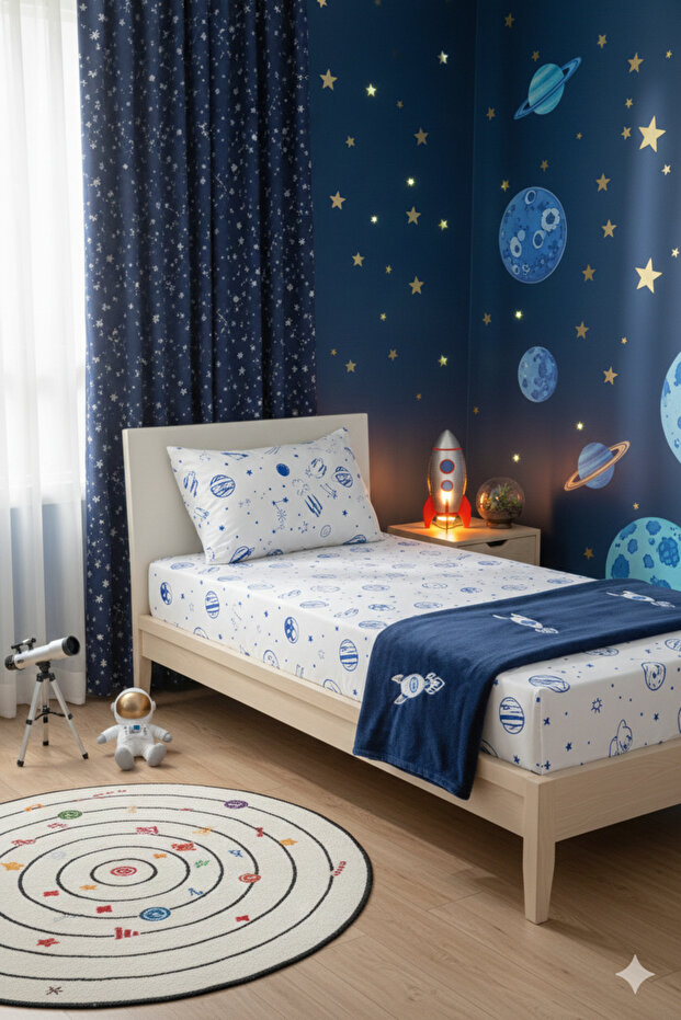 طقم ملاءات سرير مطاطية فردية بنمط فضائي (طقم) - 1