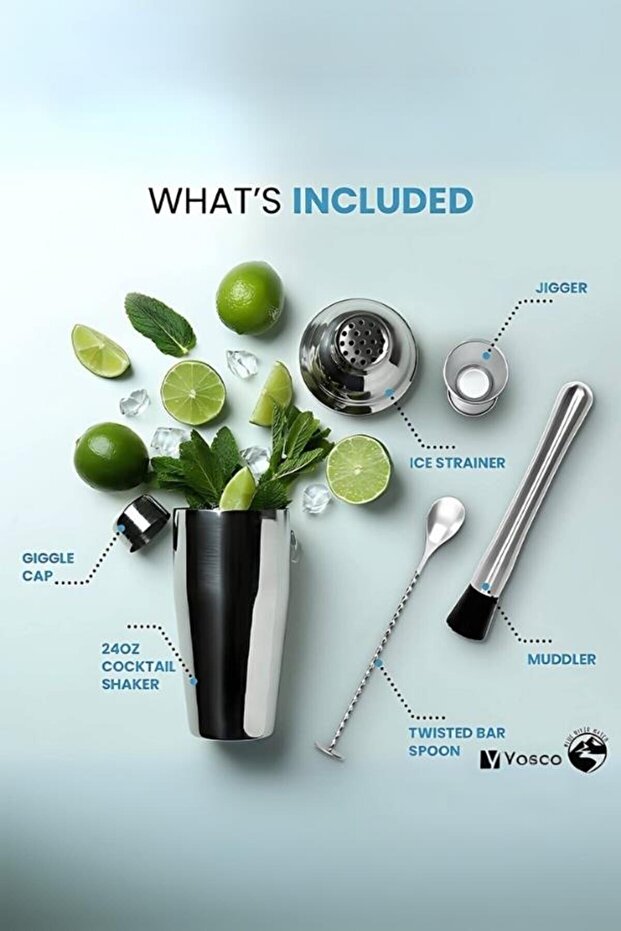 6 Parça Kokteyl Seti (750 ml) Avantajlı Paket, Paslanmaz Çelik Shaker - 4