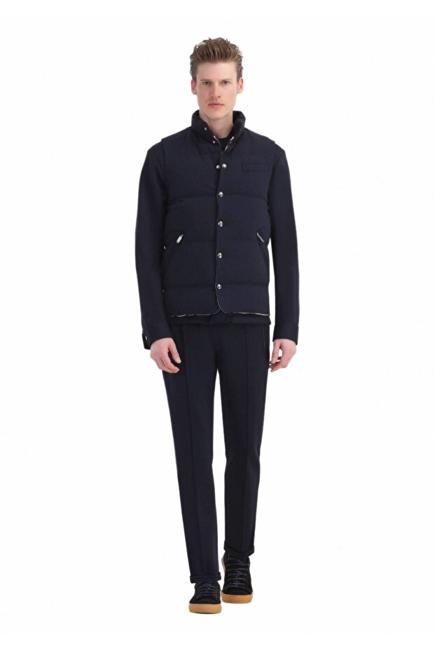 Lacivert Regular Fit Dik Yaka Casual Örme Spor Yelek - 2