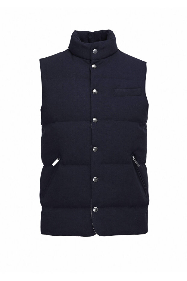 Lacivert Regular Fit Dik Yaka Casual Örme Spor Yelek - 6