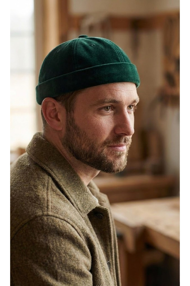 Basic Khaki Color Brimless Docker Hat - 1