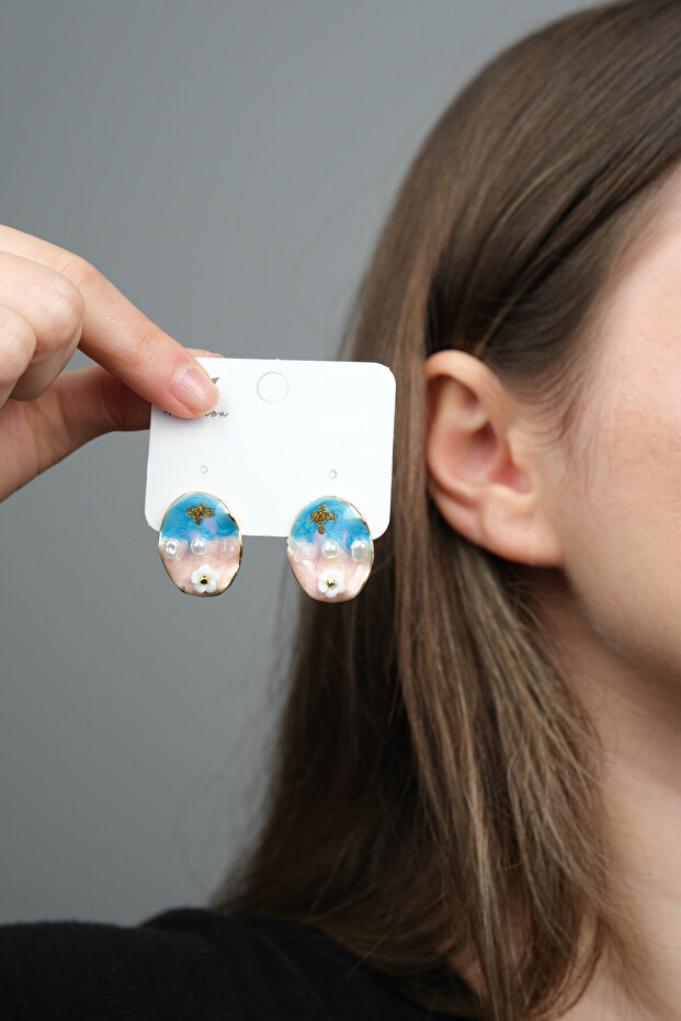 Çelik Exclusive Colorfast Earrings with Sea and Flower Detail