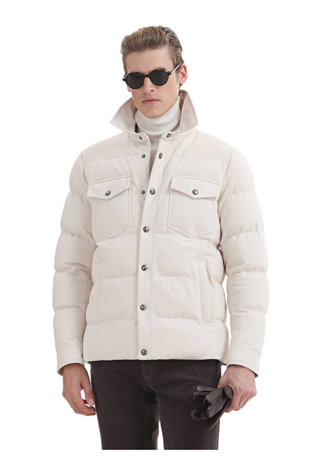 Ekru Regular Fit Örme Micro Jel Elyaflı Spor Ceket - 5