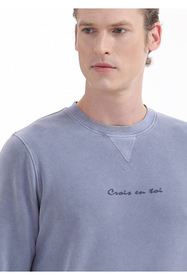 Lila Bisiklet Yaka Baskılı Sweatshırt - 3