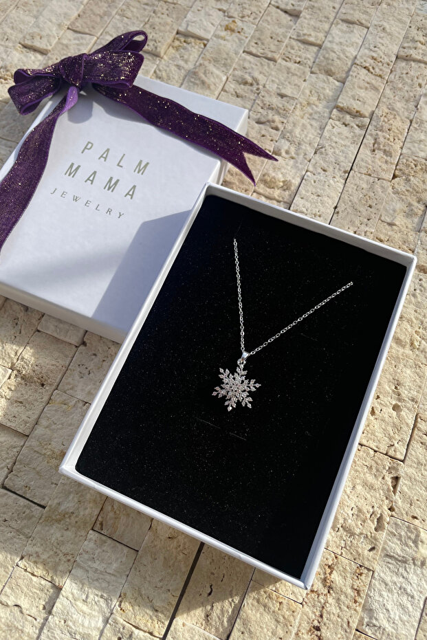 Palm Mama Jewelry Snowflake Silver Zircon Stone Stainless Steel Gift Boxed Necklace