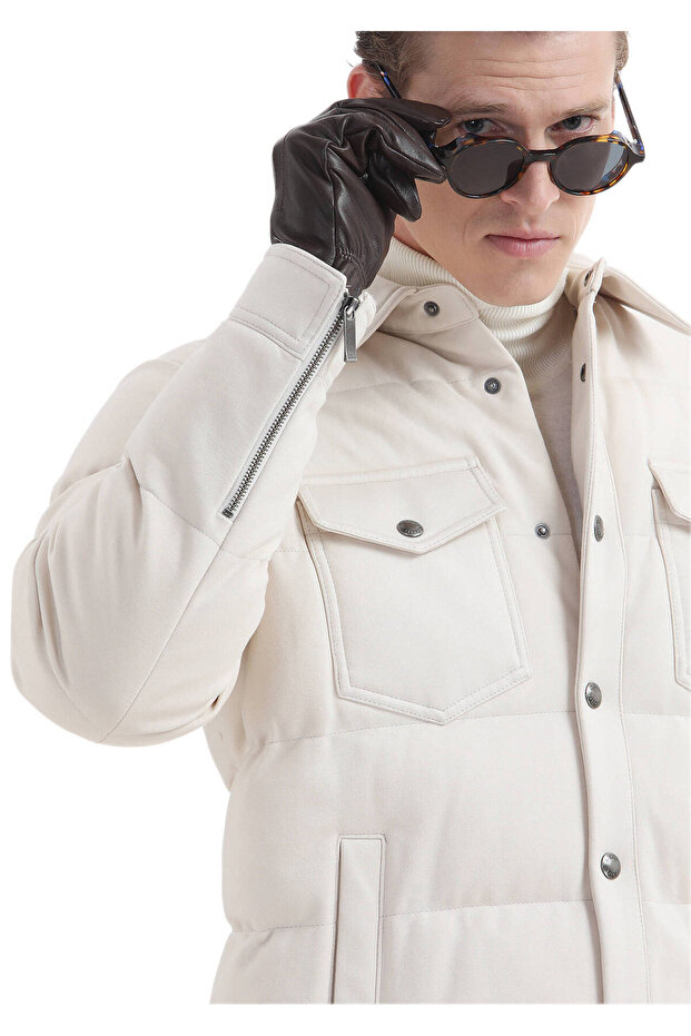 Ekru Regular Fit Örme Micro Jel Elyaflı Spor Ceket - 8