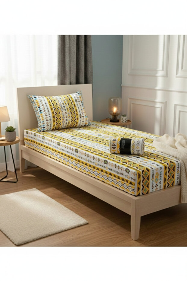 طقم ملاءات سرير مطاطية بنمط هندسي فردي (طقم) - 1