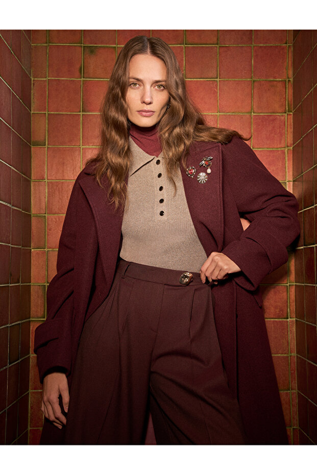 X Melis Ağazat - Oversized Coat Double-Breasted Long Sleeve Pocketed Buttoned