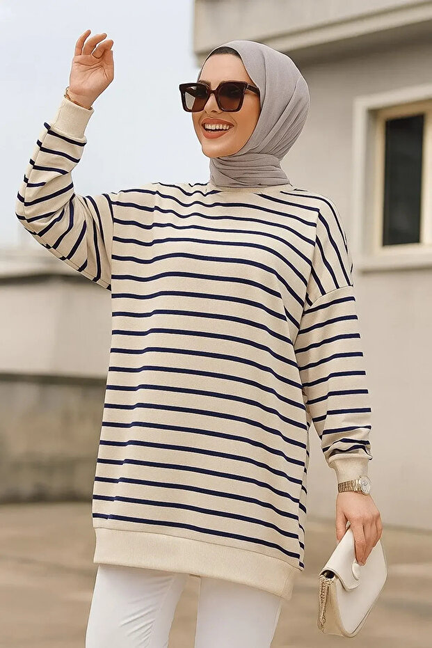 Striped Navy Blue Hijab Tunic 30175L