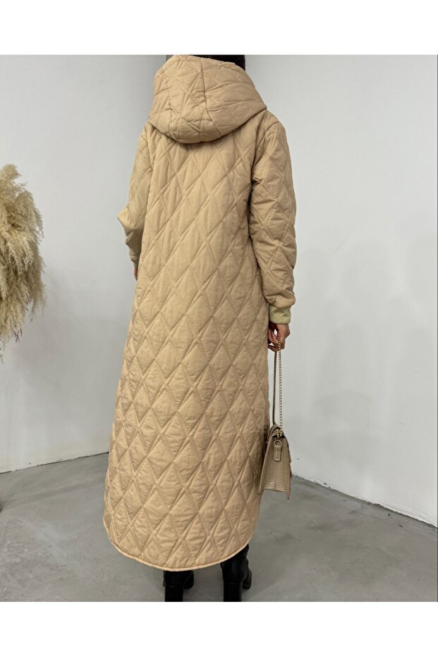 Hooded Lined Quilted Cap -Mink - 4