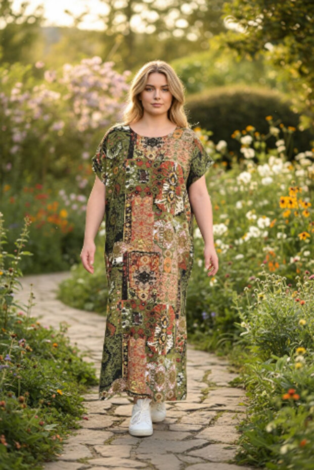 Ethnic Patterned Slit Summer Comfortable Fit Dress