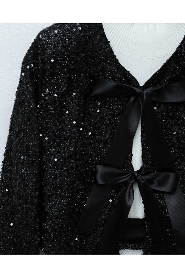 Sequin Sequined Jacket and Flared Skirt Set - 5