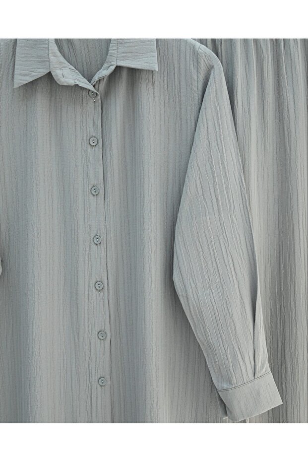 بدلة كرينكل مع بنطلون طويل بأزرار - رمادي - 2