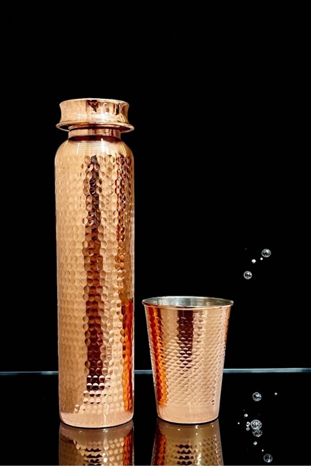 100% Pure Copper Flask and Cup Handmade Set Hammer Model