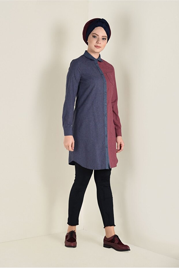 4623 Model Buttoned Square Patterned Tunic - 3