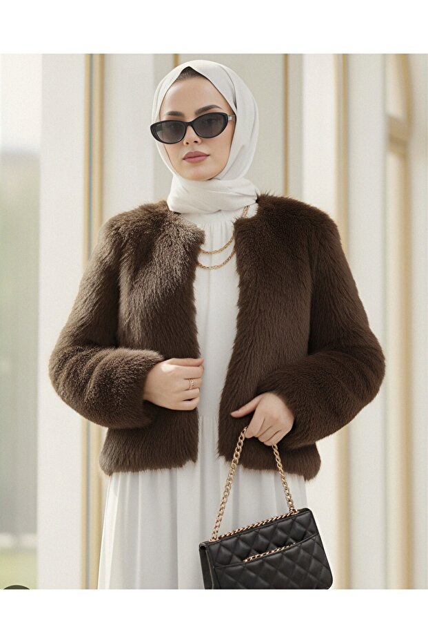 Fur Coat with Lining - Brown