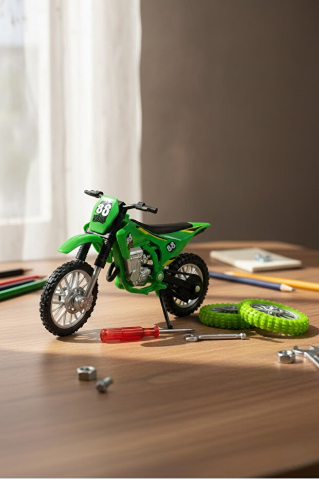 Model Cross Green Motorcycle Detachable Wheels 1:18 Scale 3+ Years Old