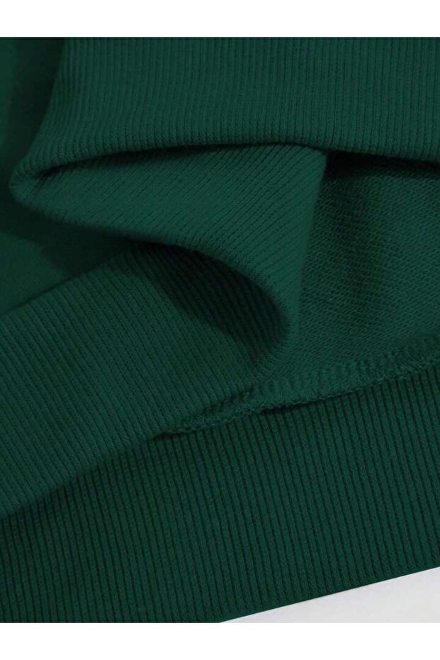 Dark Green Crew Neck Basic Sweatshirt - 4
