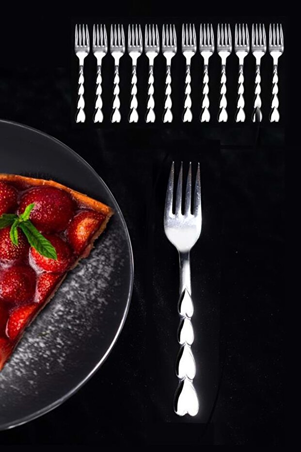 Tatlı Çatalı Kalpli Paslanmaz Çelik 12 Adet