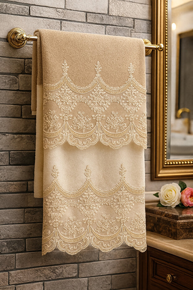 French Guipure Lace Fabella Velvet Towel Set 50&90