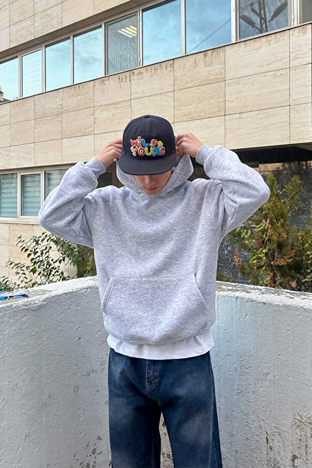 Oversize Basic Hoodie - Gri - 2