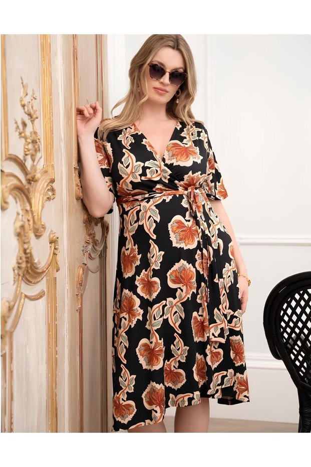 Women's V-Neck Three Quarter Sleeve Waist Tie Midi Length Sport Stylish Viscose Maternity Dress