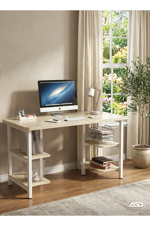 Multi-purpose study table with shelves for storage and books, 120*60*77 cm - 1