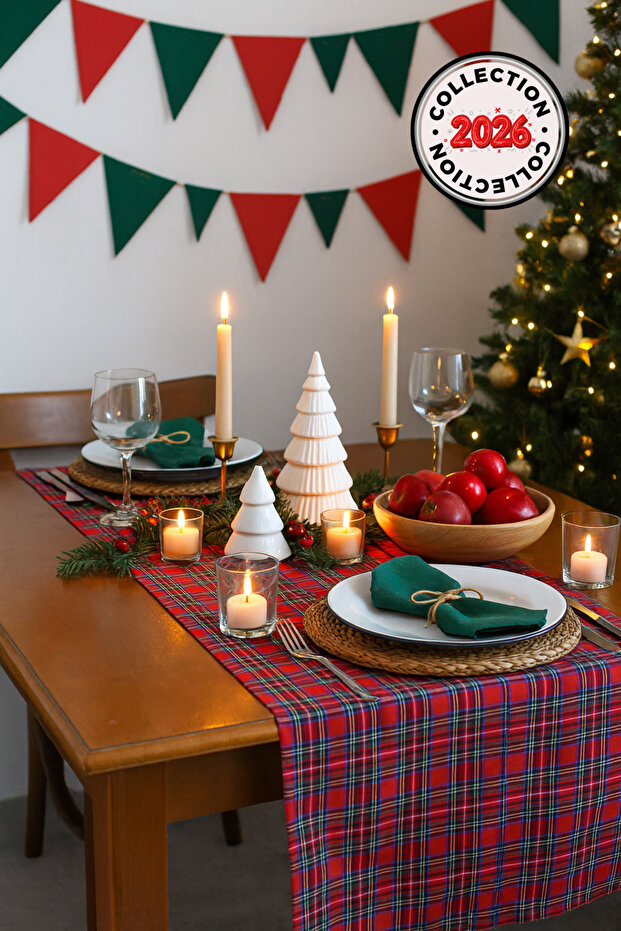 New Year Concept Plaid Placemat Runner - 1