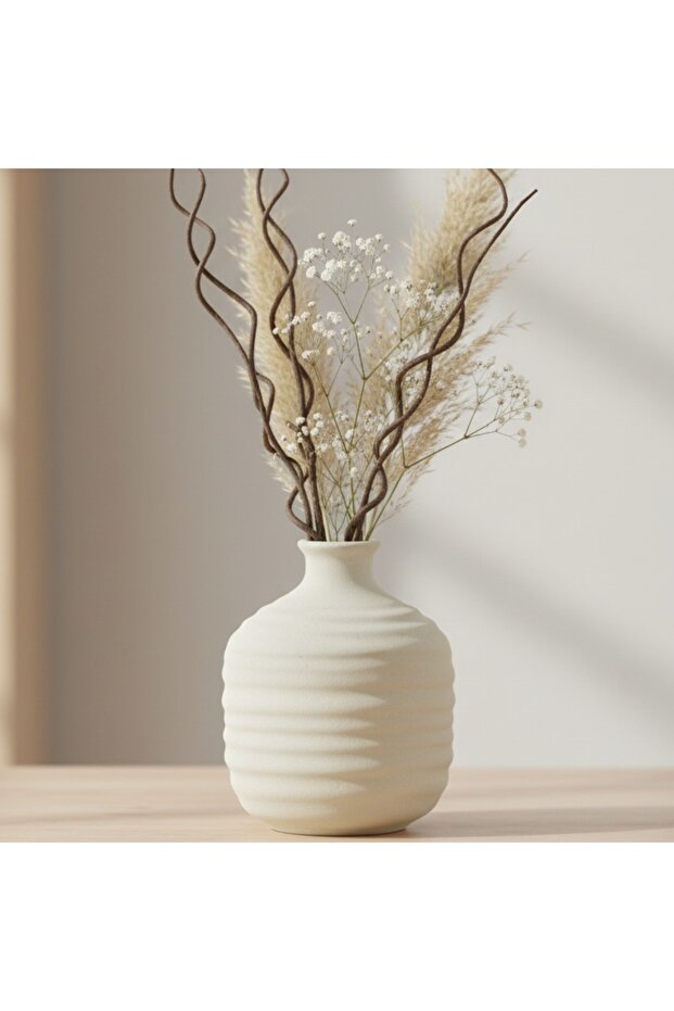 Ceramic Textured White Vase for Home Décor – Minimalist Flower Vase
