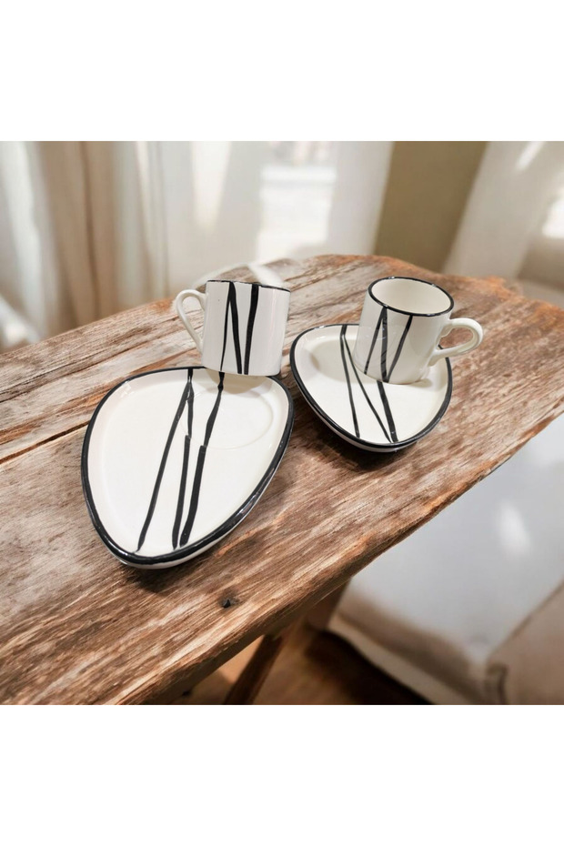 Coffee Cup Modern Black Striped 2 Person 4 Piece Double 100 ml