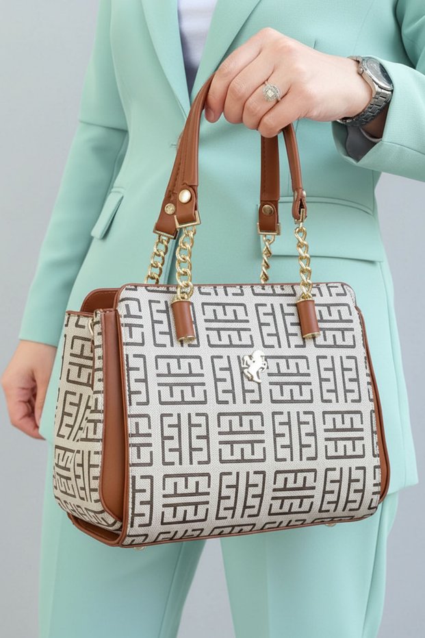 Women's Polo 4-Compartment Chain Detail Long Crisscross Straps & Clutch Bag (24x19 CM)