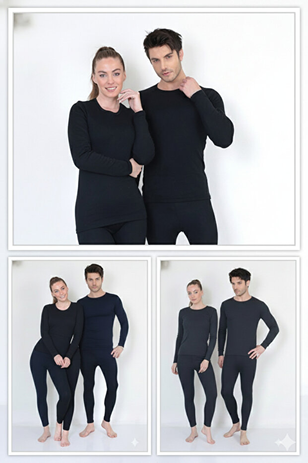 Isıltermal | Unisex Cotton Winter Collection (Navy Blue Anthracite Black) 3 Piece Thermal Set